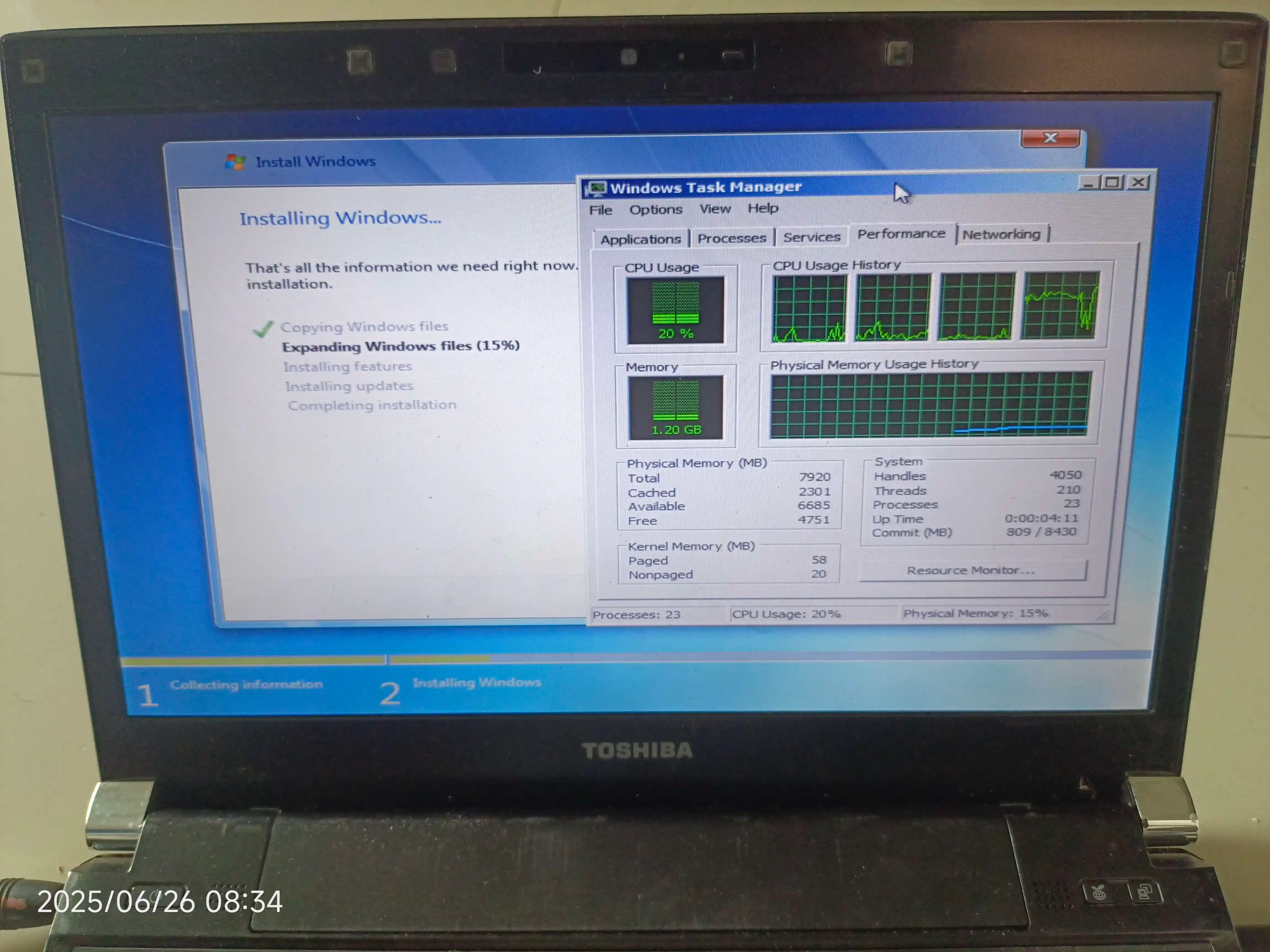 installation process but with a taskmanager open