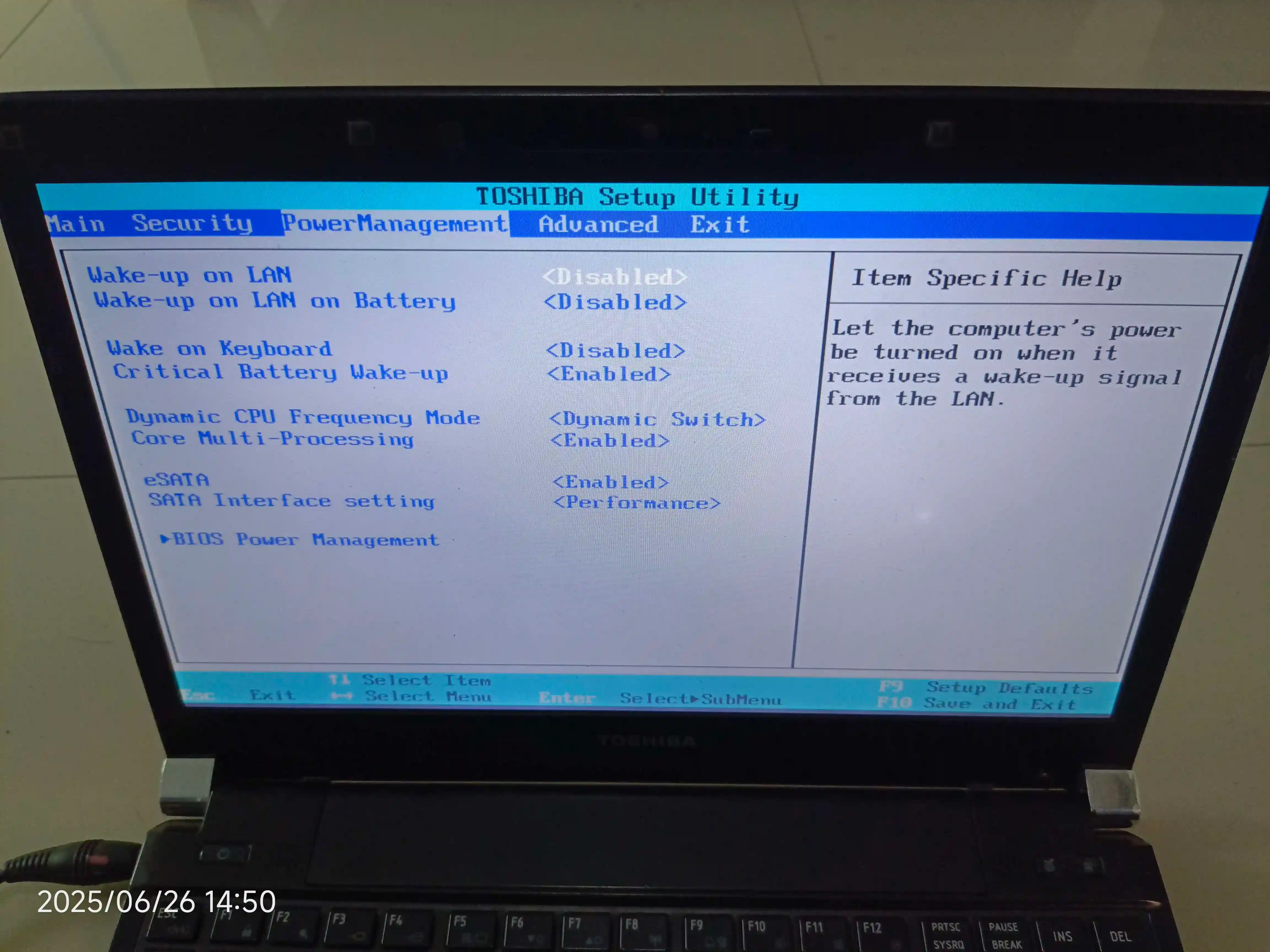 toshiba bios power management section